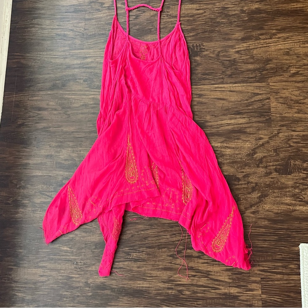Intimately FREE PEOPLE Intimately Slip Dress Crinkled Gauze Tango Pink sz large - Picture 2 of 5